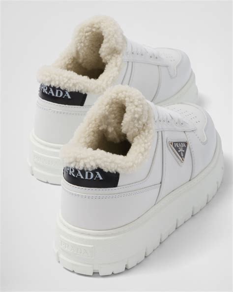 prada shearling lined sneakers|prada leather high top sneakers.